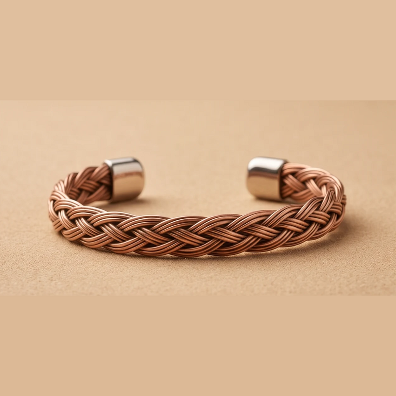 Weave braided copper bracelet with magnetic clasp