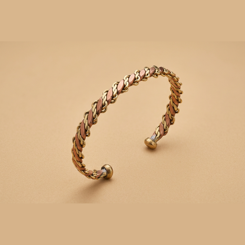 Thread copper and brass twisted cuff bracelet